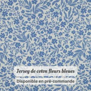 Jersey de coton blanc à fleurs bleues