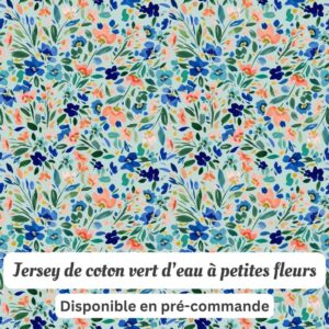Jersey de coton vert d'eau à petites fleurs