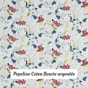 Popeline de Coton fleurie aux reflets argentés