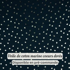 Voile de coton bleu marine motif cœurs dorés